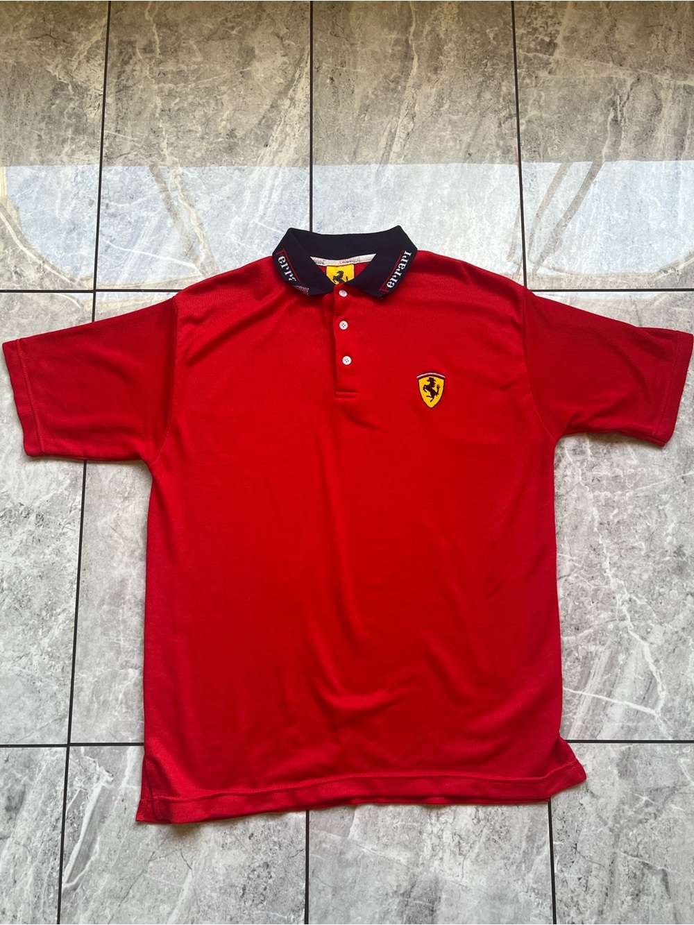 Ferrari Vintage 1996 Racing Mens Red Embroidered Yellow Logo S/S Polo Shirt L